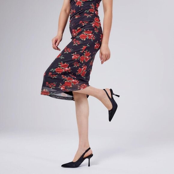 Women Black Satin Pointed Closed Toe mid Slingback Mid High Heels Stiletto Pumps - Picture 8 of 9